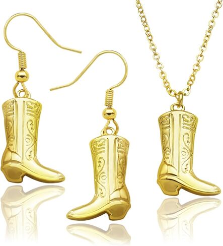 Rechicgu Texas Cowboy Boot Netclace Mosts مجموعة مجوهرات الغربية للنساء الفضة الذهب رعاة البقر المدورة دانغنش مجموعة ملحقات البلد اللذيذة ملابس روديو للسيدات العصرية in Saudi Arabia