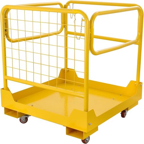 Forklift Safety Cage 36''x36'' Heavy Duty Steel Forklift Work Platform 1150LBS Capacity with 4 Universal Wheels Collapsible Lift Basket Aerial Rails Aerial Platform, Yellow in Saudi Arabia