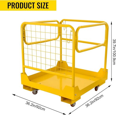 Forklift Safety Cage 36''x36'' Heavy Duty Steel Forklift Work Platform 1150LBS Capacity with 4 Universal Wheels Collapsible Lift Basket Aerial Rails Aerial Platform, Yellow in Saudi Arabia