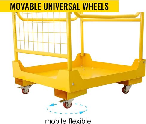 قفص أمان للرافعة الشوكية مقاس 36 بوصة × 36 بوصة منصة عمل رافعة شوكية فولاذية شديدة التحمل بسعة 1150 رطلًا مع 4 عجلات عالمية وسلة رفع قابلة للطي ومنصة جوية بقضبان جوية، أصفر in Kuwait