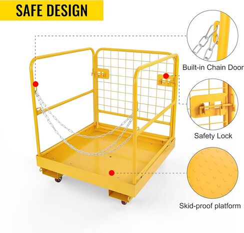 قفص أمان للرافعة الشوكية قضبان جوية مقاس 36 بوصة × 36 بوصة منصة عمل آمنة للرافعة الشوكية من الفولاذ الثقيل مع 4 عجلات عالمية قابلة للطي وسلة رفع بسعة 1150 رطل in Kuwait