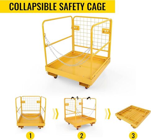 قفص أمان للرافعة الشوكية قضبان جوية مقاس 36 بوصة × 36 بوصة منصة عمل آمنة للرافعة الشوكية من الفولاذ الثقيل مع 4 عجلات عالمية قابلة للطي وسلة رفع بسعة 1150 رطل in Kuwait