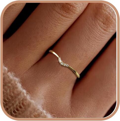 عصابات الزفاف المنحنية Xayah Ring For Women 925 Sterling Silver Petite v CZS Ring 14K Gold Plated Ring Ring For Bride Jewelry Gift for Wedding Generation Gift Jewelry for Her in Kuwait