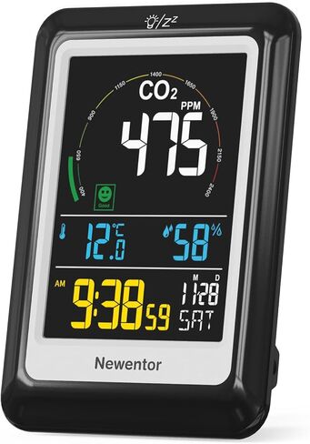 كاشف ثاني أكسيد الكربون من نيوينتور مع رطوبة درجة الحرارة الداخلية، شاشة ثاني أكسيد الكربون مع منبه على مدار الساعة، كاشف ثاني أكسيد الكربون للمنزل، جهاز مراقبة جودة الهواء المحمول مستشعر ثاني أكسيد الكربون لمصنع حديقة الخيام، أسود in Kuwait