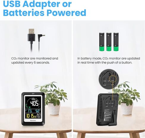 كاشف ثاني أكسيد الكربون من نيوينتور مع رطوبة درجة الحرارة الداخلية، شاشة ثاني أكسيد الكربون مع منبه على مدار الساعة، كاشف ثاني أكسيد الكربون للمنزل، جهاز مراقبة جودة الهواء المحمول مستشعر ثاني أكسيد الكربون لمصنع حديقة الخيام، أسود in Kuwait