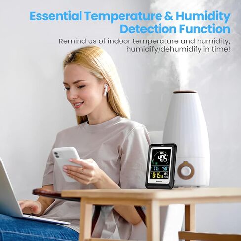 كاشف ثاني أكسيد الكربون من نيوينتور مع رطوبة درجة الحرارة الداخلية، شاشة ثاني أكسيد الكربون مع منبه على مدار الساعة، كاشف ثاني أكسيد الكربون للمنزل، جهاز مراقبة جودة الهواء المحمول مستشعر ثاني أكسيد الكربون لمصنع حديقة الخيام، أسود in Kuwait