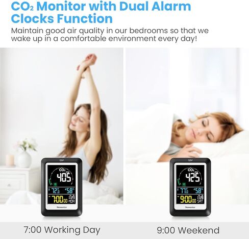 كاشف ثاني أكسيد الكربون من نيوينتور مع رطوبة درجة الحرارة الداخلية، شاشة ثاني أكسيد الكربون مع منبه على مدار الساعة، كاشف ثاني أكسيد الكربون للمنزل، جهاز مراقبة جودة الهواء المحمول مستشعر ثاني أكسيد الكربون لمصنع حديقة الخيام، أسود in Kuwait