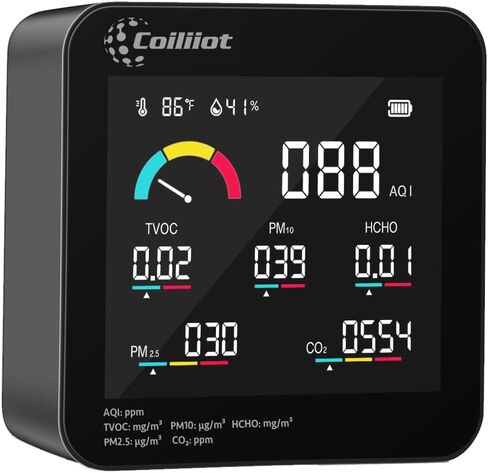 Air Quality Monitor Indoor – CO2 Detector, VOC Meter and AQI Tester Tracks TVOC, HCHO, PM2.5 & PM10 with Temperature & Humidity Sensor for Home Office (White) in Saudi Arabia