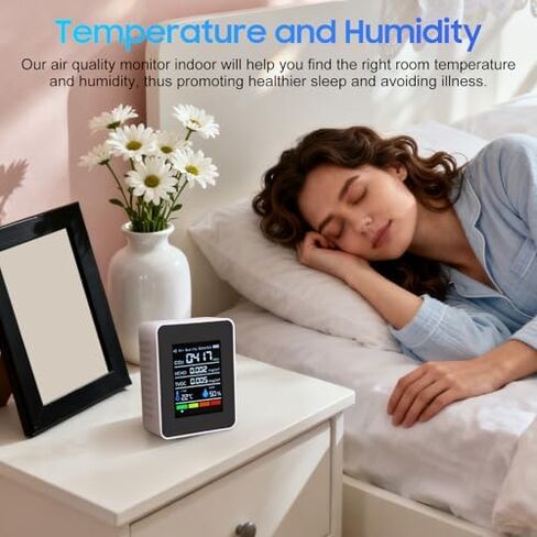 جهاز مراقبة جودة الهواء، جهاز اختبار جودة محمول 5 في 1، جهاز كشف جودة الهواء للكشف عن ثاني أكسيد الكربون في الداخل، لثاني أكسيد الكربون | TVOC | هكو | درجة الحرارة هومي للمنزل، نباتات السيارات، الفندق، المكتب in Kuwait