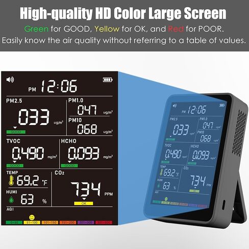 Professional Indoor Air Quality Monitor with AQI Alerts, Portable Real-Time Detector for Home, Car, Plants & Pet in Kuwait
