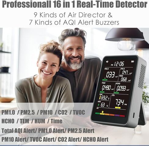 Professional Indoor Air Quality Monitor with AQI Alerts, Portable Real-Time Detector for Home, Car, Plants & Pet in Kuwait