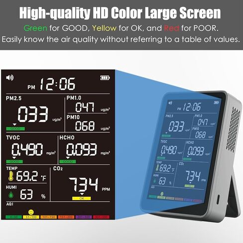 Professional Indoor Air Quality Monitor with AQI Alerts, Portable Real-Time Detector for Home, Car, Plants & Pet in Kuwait