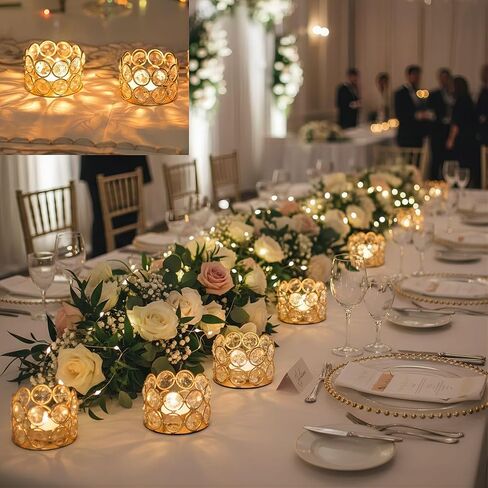 الذهب كريستال الشاي ضوء حاملي الشموع وعاء Tealight حاملي الشموع، اسطوانة الزخرفية الماس نذري شمعة حامل الجدول المركزية الزفاف، حزب، ديكور المنزل in Kuwait