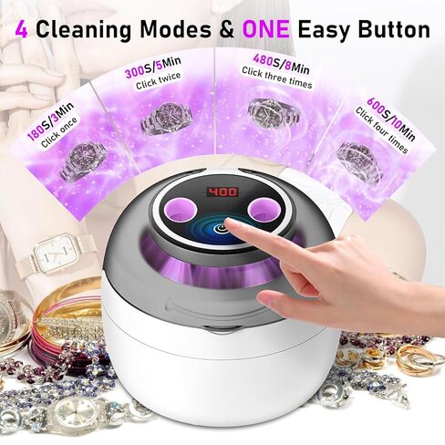 منظف ​​المجوهرات بالموجات فوق الصوتية | آلة التنظيف بالموجات فوق الصوتية 45 كيلو هرتز مع 4 أوضاع وشاشة عرض مؤقت رقمية | تنظيف منخفض الضوضاء بزاوية 360 درجة لفرش المكياج والنظارات والقلائد والخواتم | خزان الفولاذ المقاوم للصدأ in Kuwait