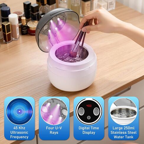 منظف ​​المجوهرات بالموجات فوق الصوتية | آلة التنظيف بالموجات فوق الصوتية 45 كيلو هرتز مع 4 أوضاع وشاشة عرض مؤقت رقمية | تنظيف منخفض الضوضاء بزاوية 360 درجة لفرش المكياج والنظارات والقلائد والخواتم | خزان الفولاذ المقاوم للصدأ in Kuwait
