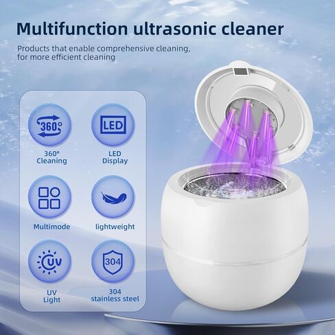 Wireless Ultrasonic Retainer Cleaner Machine 48kHz 210ML Ultrasonic Cleaner, Dental Cleaning Pod with 6 UV Lamps, Digital Timer, 4 Modes, UV Cleaner for Dentures, Aligners, Braces, Jewelry in Saudi Arabia
