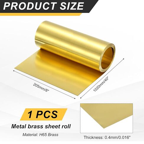 uxcell Brass Sheet Roll, 40" x 8" x 0.016" Metal Flashing Brass Foil Roll for Crafting, Electrical DIY Projects Repairs, Gold in Saudi Arabia