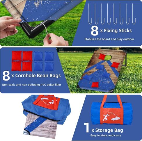 NZQXJXZ Portable Cornhole Board Set with 8 Bean Bags - 3x2 Ft Corn Hole Toss Game for Indoor and Outdoor Parties, Ideal for Kids, Adults, Beach, Yard and Camping in Kuwait