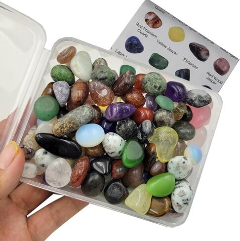 مجموعة 100 قطعة + (0.7 رطل) من الأحجار الكريمة والكريستال، 25 نوعًا من بلورات الأحجار المصقولة لصنع المجوهرات، أحجار الشاكرا والصخور والمعادن (0.7 رطل/100-120 قطعة) in Kuwait