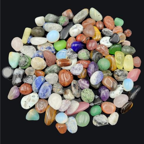 مجموعة 100 قطعة + (0.7 رطل) من الأحجار الكريمة والكريستال، 25 نوعًا من بلورات الأحجار المصقولة لصنع المجوهرات، أحجار الشاكرا والصخور والمعادن (0.7 رطل/100-120 قطعة) in Kuwait