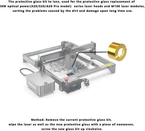 3 قطع عدسات نافذة بديلة لرؤوس الليزر ATOMSTACK 20 وات ليزر الطاقة الضوئية X20/S20/A20/X30/S30 Pro ووحدات الليزر M100 M150 in Kuwait