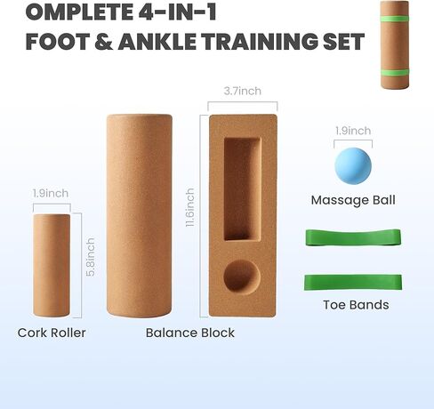 4-in-1 Cork Balance Board for Foot & Ankle Strength – Dual Half-Cylinder Trainer with Roller & Massage Ball – Non-Slip Natural Cork Stability Board for Mobility, Balance & Home Rehab Exercises in Kuwait