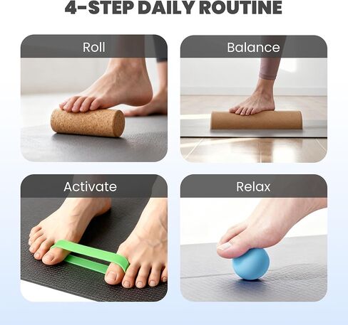 4-in-1 Cork Balance Board for Foot & Ankle Strength – Dual Half-Cylinder Trainer with Roller & Massage Ball – Non-Slip Natural Cork Stability Board for Mobility, Balance & Home Rehab Exercises in Kuwait