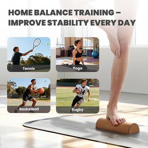 4-in-1 Cork Balance Board for Foot & Ankle Strength – Dual Half-Cylinder Trainer with Roller & Massage Ball – Non-Slip Natural Cork Stability Board for Mobility, Balance & Home Rehab Exercises in Kuwait