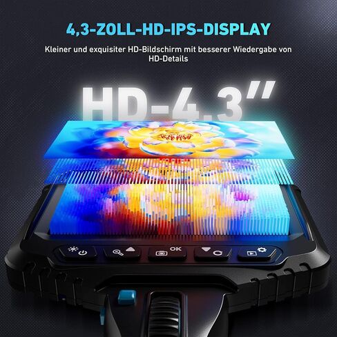 Ralcam Articulating Borescope Endoscope Camera with Light, 210° Dual-Direction Snake Camera for Automotive Inspection, 6.2mm Probe, 4.3" HD Screen, 6 Adjustable LEDs, IP67 Waterproof Semi-Rigid Cable in Kuwait