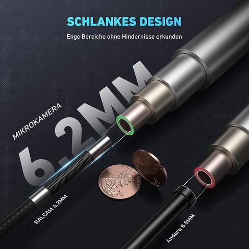 Ralcam Articulating Borescope Endoscope Camera with Light, 210° Dual-Direction Snake Camera for Automotive Inspection, 6.2mm Probe, 4.3" HD Screen, 6 Adjustable LEDs, IP67 Waterproof Semi-Rigid Cable in Kuwait