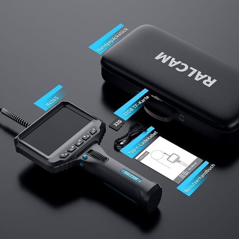 Ralcam Articulating Borescope Endoscope Camera with Light, 210° Dual-Direction Snake Camera for Automotive Inspection, 6.2mm Probe, 4.3" HD Screen, 6 Adjustable LEDs, IP67 Waterproof Semi-Rigid Cable in Kuwait