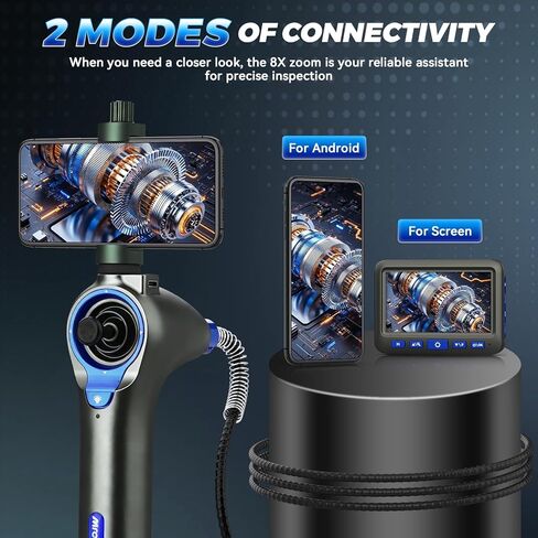 4-Way 360° Articulating Borescope with 6 Light, Endoscope Camera with 6.2mm Probe, 8X Zoom Inspection Camera for Automotive Engine Pipe HVAC in Kuwait
