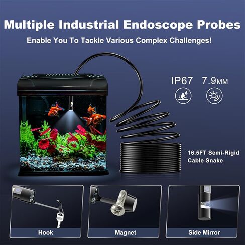 منظار داخلي صناعي ذو عدسة مزدوجة، بوريسكوب 1920 بكسل مع ضوء LED 8+1 قابل للتعديل، منظار داخلي مع كاميرا ثعبان بكابل شبه صلب بطول 16.5 قدم / كاميرا مقاومة للماء Ip67 مقاس 7.9 ملم لهواتف iPhone وIpad وSamsung in Kuwait