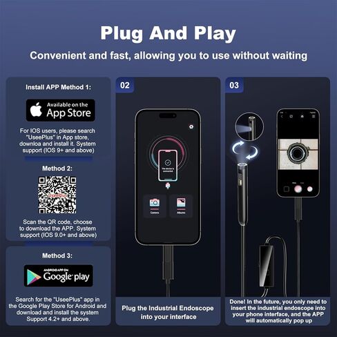 منظار داخلي صناعي ذو عدسة مزدوجة، بوريسكوب 1920 بكسل مع ضوء LED 8+1 قابل للتعديل، منظار داخلي مع كاميرا ثعبان بكابل شبه صلب بطول 16.5 قدم / كاميرا مقاومة للماء Ip67 مقاس 7.9 ملم لهواتف iPhone وIpad وSamsung in Kuwait