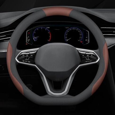 for MINI Convertible 2017-2026 Car Steering Wheel Cover Anti-Slip Breathable Car Steering Wheel Protector Car Accessories Interior,D-Type-White-Black Brown in Kuwait