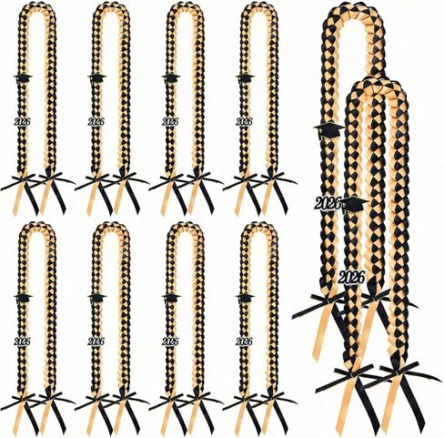 Haull 10pcs 2025 Graduation Ribbon Lei Class of 2025 Braided Necklace Handmade Charm Graduation Gift for High School College senior night Party in Kuwait