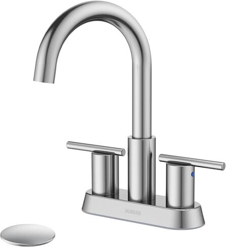 صنبور حمام هوران 4 بوصة للحوض 3 فتحات، صنبور حمام أسود غير لامع مع تصريف منبثق وخراطيم إمداد، صنبور من الفولاذ المقاوم للصدأ خالٍ من الرصاص بمقبضين للحوض الغرور RV in Kuwait