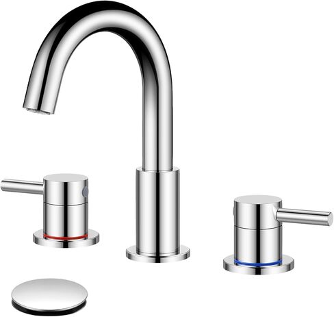 FGKQ Black Bathroom Faucet for Sink 3 Hole, Bathroom Sink Faucet with Pop Up Drain, 8 Inch Widespread Vanity Faucet 3 Hole, 360° Swivel Two Handle with Supply Lines in Saudi Arabia
