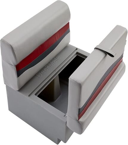 DeckMate Complete 28" Classic Pontoon Boat Seat Bench and Base - Gray, Red and Charcoal in Kuwait