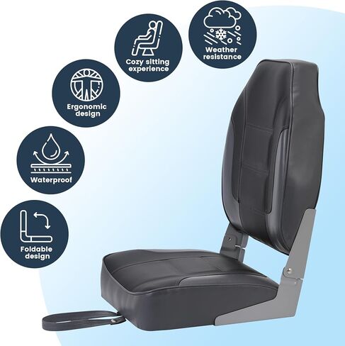 2 Pack Folding Boat Seats, High Back Padded PVC Fishing Chairs with Aluminum Hinge, Water-Resistant Marine Seating for Pontoon, Speedboat, Deck (Dark Gray) in Kuwait