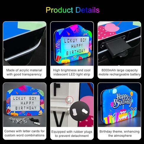 Bottle Service LED Sign & Birthday Light Box, Happy Birthday Theme, Changeable Letters, RGB Color Change, with 4 Sets Letters & 1 Numbers Kit & Remote, Portable for Events & Clubs in Saudi Arabia