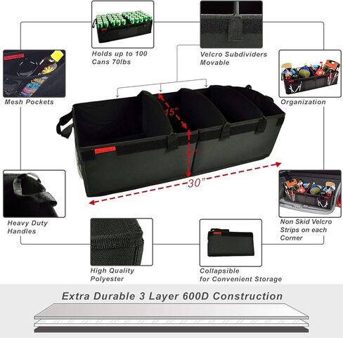 California Berkeley University Licensed Golden Bears Heavy Duty Rigid Base Trunk Organizer -70 LB Capacity - Adjustable Dividers - 30" wide x 15" deep - Designed & Quality Approved in the USA in Saudi Arabia