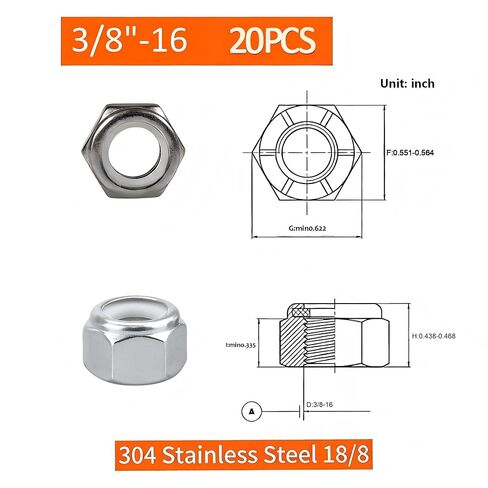 #10-24 صواميل قفل، 60 قطعة 304 (18-8) صواميل قفل من النايلون من الفولاذ المقاوم للصدأ، صواميل نيلوك بخيط قياسي بوصة in Kuwait