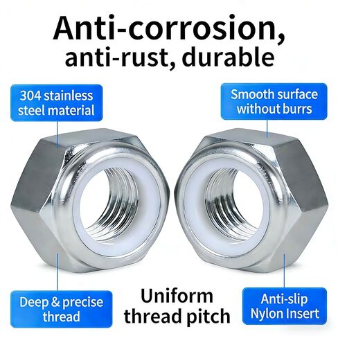#10-24 صواميل قفل، 60 قطعة 304 (18-8) صواميل قفل من النايلون من الفولاذ المقاوم للصدأ، صواميل نيلوك بخيط قياسي بوصة in Kuwait