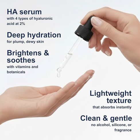 Hyaluronic Acid Serum with Vitamin B5 for Face | Lightweight Hydrating Face Serum for Dry & Sensitive Skin | 4 Types of HA at 2% with Vitamin C & E | Oil-Free & Fragrance-Free, 4 fl oz in Saudi Arabia