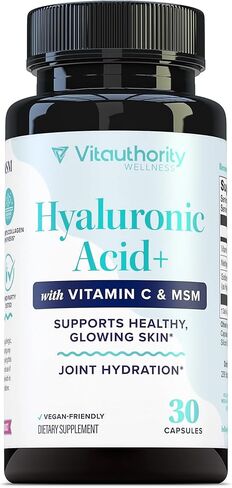 كبسولات حمض الهيالورونيك مع MSM وفيتامين C | 120 ملغ هيالورونات الصوديوم | ترطيب البشرة ومرونتها ودعم الكولاجين | مكمل تجميل نباتي، غير معدّل وراثيًا، مضاد للأكسدة، 30 حصة in Kuwait