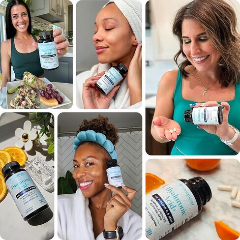 كبسولات حمض الهيالورونيك مع MSM وفيتامين C | 120 ملغ هيالورونات الصوديوم | ترطيب البشرة ومرونتها ودعم الكولاجين | مكمل تجميل نباتي، غير معدّل وراثيًا، مضاد للأكسدة، 30 حصة in Kuwait