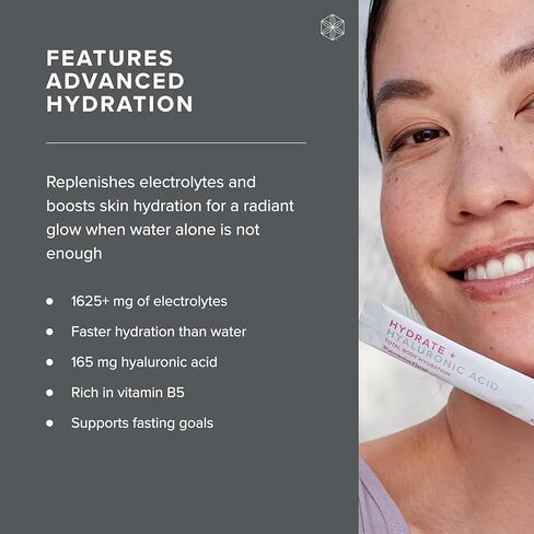 Isagenix Hydrate + حمض الهيالورونيك للمساعدة في تحسين رطوبة البشرة - ترطيب فائق مع 1625+ ملغ من الإلكتروليتات الأساسية - بدون سكر مضاف - نكهة البطيخ - 0.2 أونصة العصي - 24 حصة in Kuwait