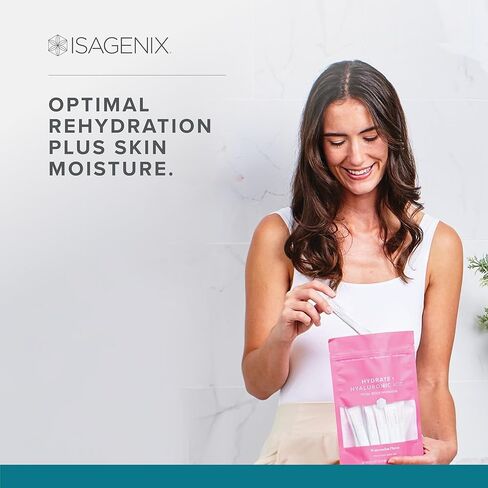 Isagenix Hydrate + حمض الهيالورونيك للمساعدة في تحسين رطوبة البشرة - ترطيب فائق مع 1625+ ملغ من الإلكتروليتات الأساسية - بدون سكر مضاف - نكهة البطيخ - 0.2 أونصة العصي - 24 حصة in Kuwait