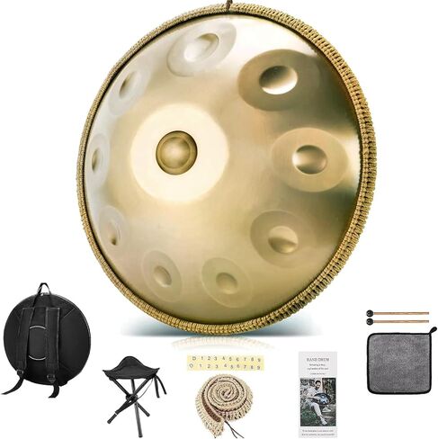 طبلة يدوية مقاس 22 بوصة، 432 هرتز 9 نغمات D Minor Kurd Hand Pan Drum، طبول يدوية احترافية لصوت الحفلة الموسيقية للبالغين، مجموعة كاملة تتضمن عصي حامل الحقيبة (9 ملاحظات، 432 هرتز) in Kuwait